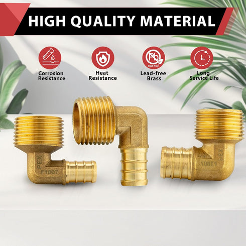 EFIELD Pex 1/2"x 1/2" Male Threaded NPT Elbow Barb Crimp Brass Fittings (Pack of 5) (PEX1807096-5PCS)