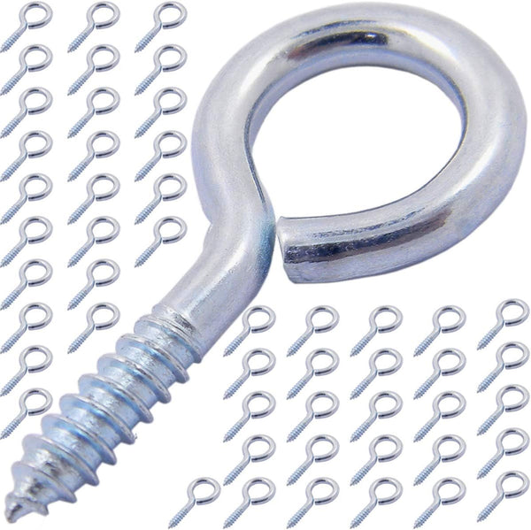 50PCS Silver Color Zinc Plated Metal Cup Hooks - Eye Shape Screw Hooks with Self-tapping Screws, 1.18 Inches