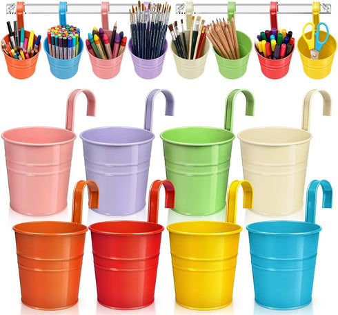 Vowcarol 8 Pack Metal Pencil Holder Crayon Organizer for Classroom with Hanging
