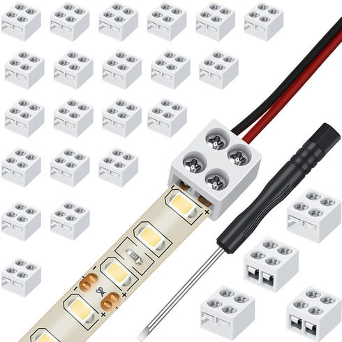 Flutesan 25 Pack Solderless LED Tape Light Connector 2 Pin Terminal Block