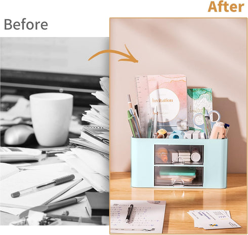 Marbrasse Pen Organizer with 2 Drawers, Multi-Functional Pencil Holder for Desk Accessories
