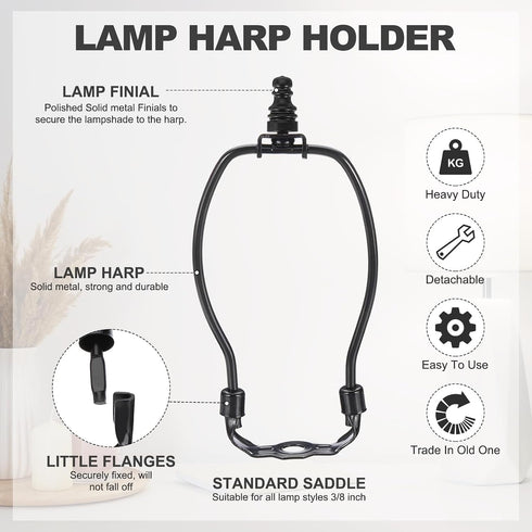 6 Inch 1" 1 Set PATIKIL Lamp Harp Kit with Tall Iron Finial, Heavy Duty Bracket with Standard Saddle & Finial