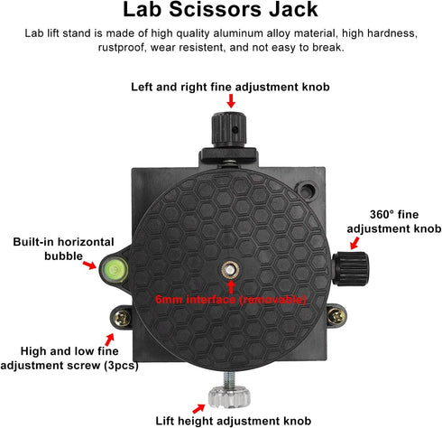 TOPINCN Lab Jack Scissor Stand, Aluminum Alloy Lift Stand Table, 360° Rotation for Experiment, 6.5cm