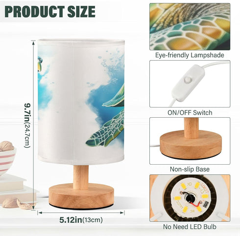YETTASBIN Sea Turtle Bedside Table Lamp, Small LED Desk Light USB Nightstand Lamp with Non Slip Wood Base