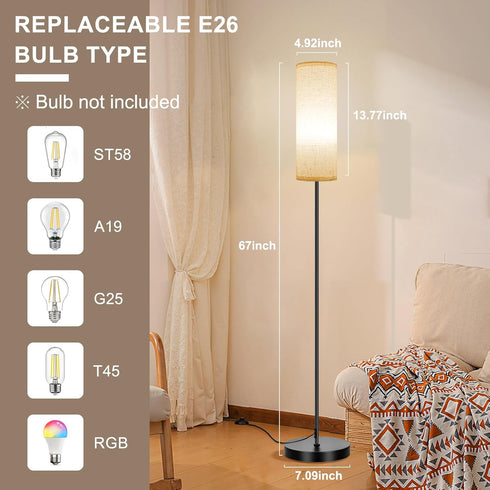 Bulb/No FRIDEKO HOME Floor Lamp with Beige Shade, Simple Design with Foot Pedal Switch, Small Tall Lamps for Living