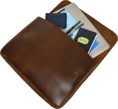 Jajmo Legacy Premium Top Grain Leather Laptop Sleeve - Fits 15” Laptops - Vintage Style Messenger Bag