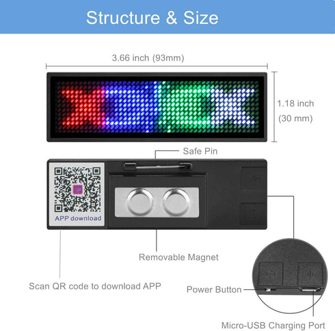 LED Name Badges, OUHL Upgraded Name Tag Cellphone Programmable Rechargeable Business Badges with Magnet Pin