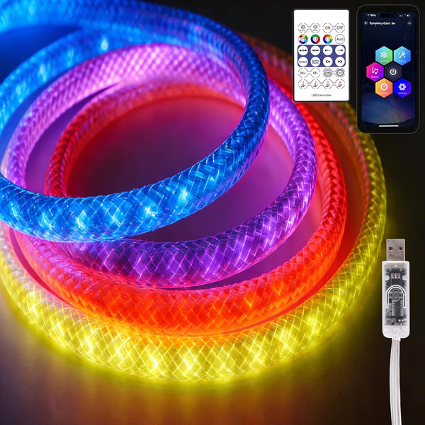 iNextStation 9.84FT/3M LED Strip Lights, 360 Glow Braided Smart IC USB Rope