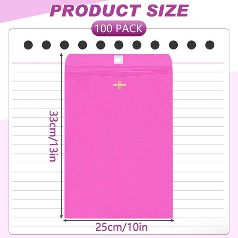 Geyee 100 Pcs Gummed Mailing Envelopes, Manilla Envelopes for Storing or Mailing (Rose Pink, 10 x 13 Inch)