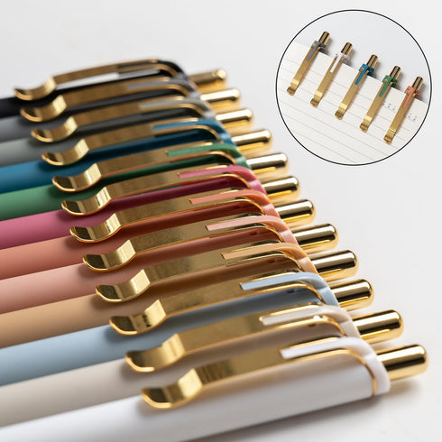 Linbsunne 12 pcs Black Medium Point 1mm Ballpoint Pens - Retractable Work Pen with Super Soft Grip for Men Women (Gold)