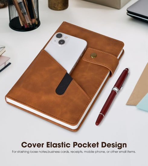 Brown A5 Lined Leather Journal Notebook, 5.9" x 8.4", Personalized Hardcover Journal with Pen, 200 Pages, 100 GSM Thick