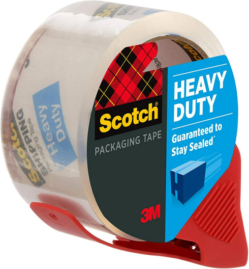 Scotch Heavy Duty Shipping and Moving Packing Tape, Clear, 1.88 in. x 38.2 yd., 1 Tape Roll with Dispenser