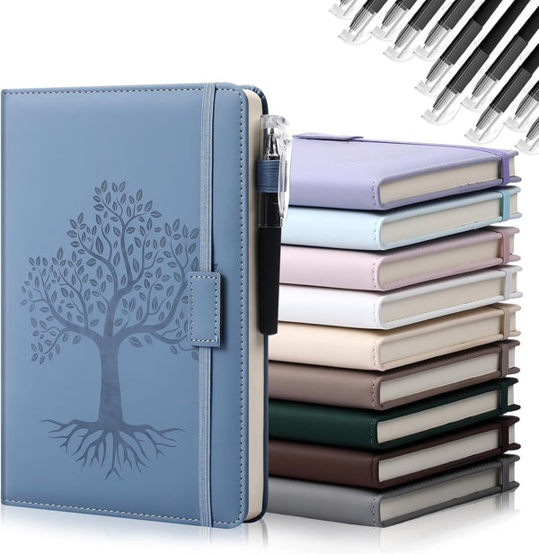 Estune 10 Pack Lined Journal Notebook - A5 Tree of Life Hardcover Leather Journal with 10 Pens for Travel and Work