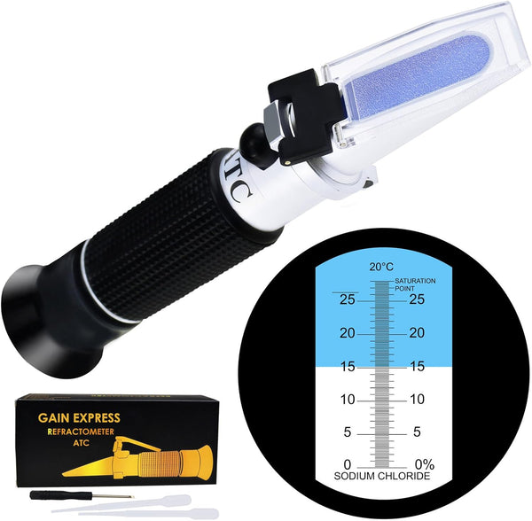 0-28% Salinity Refractometer ATC - Sodium Chloride Salt Level Tester for Sea Water, ±0.2% Accuracy