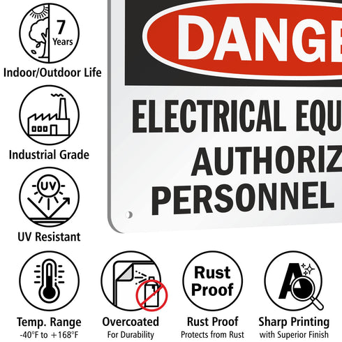 SmartSign "Danger - Electrical Equipment, Authorized Personnel Only" Sign, 7" x 10" Aluminum