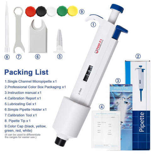 FOUR E'S SCIENTIFIC 2-10 ML High Accurate Micropipette, Single-Channel Adjustable Variable Volume Pipettor