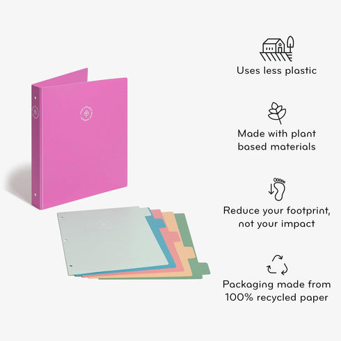 U Brands U-Eco Poly Binder with 5 Tab Divider Set, 8.5'' x 11'', Orchid, Two-Pockets, Letter Size (6606U01-12)