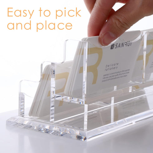 SANRUI Clear Horizontal Business Card Holder Stand - Acrylic Desktop Display Organizer for 240 Cards, 2 Tier 4 Pocket