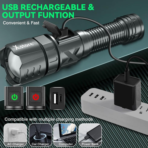 XHP70 5 Led Tactical Flashlight, Custom Design Picatinny Rail Mount Flashlight Rifle Light Electric Flashlights, Modes
