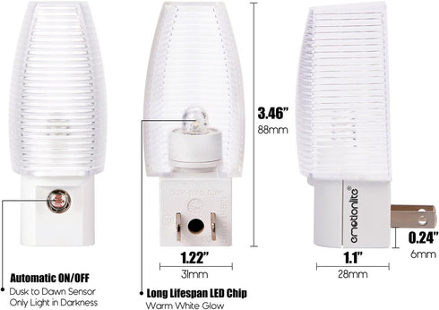 4 Pack Emotionlite Plug in Night Light, Warm White LED Nightlight, Dusk to Dawn Sensor, Kids, Nursery, Bedroom