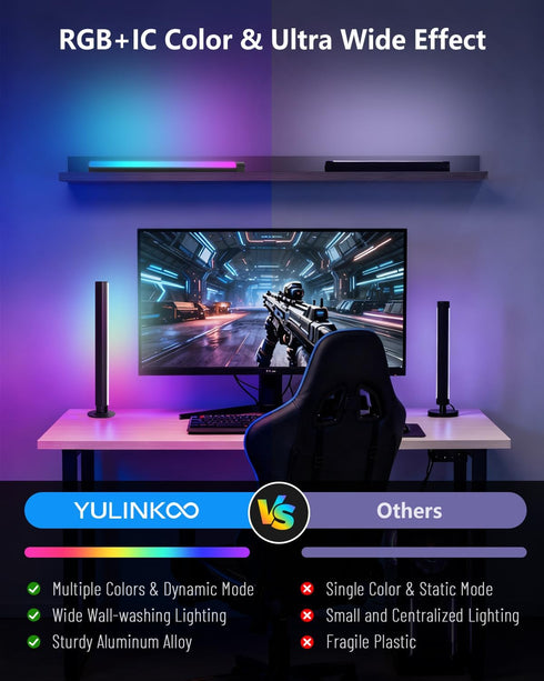 YULINKCO 16-Inch Smart RGB+IC LED Light Bar for Room, TV LED Backlight with Music Sync, Gaming Ambient Lighting