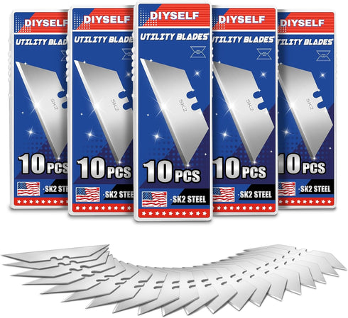 DIYSELF 50 Pack Utility Knife Blades, SK2 Box Cutter Blades, Heavy Duty
