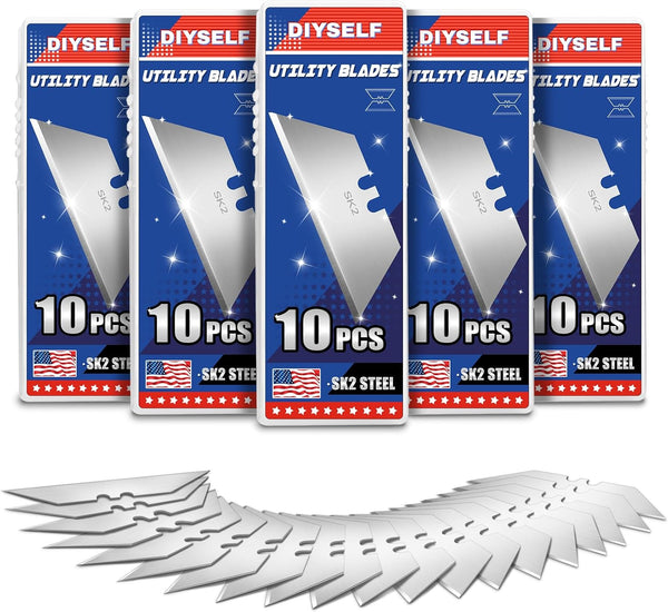 DIYSELF 50 Pack Utility Knife Blades, SK2 Box Cutter Blades, Heavy Duty