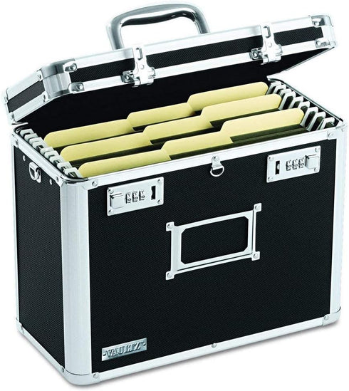 Vaultz File Organizer Storage Box, 14 x 7 x 12.19 Inch, Portable Locking Storage Totes with Dual Combination Locks