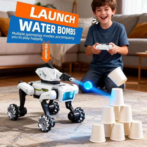 2 Packs Robot Dog Shooting Turret Accessory: Water Bomb Launcher (Comes with of Water Bombs) Multiple Gameplay Modes