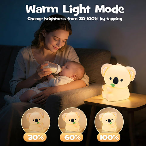 Greprety 3-Level Koala Night Light Squishy Silicone Nursery Breastfeeding Nightlight with Timer Warm White & RGB Color
