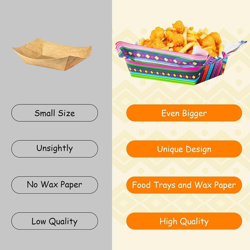 120Pcs Mexican Taco Nights Food Trays Mexican Wax Paper Deli Nacho Popcorn Assembled Trays Snack Candy Holder