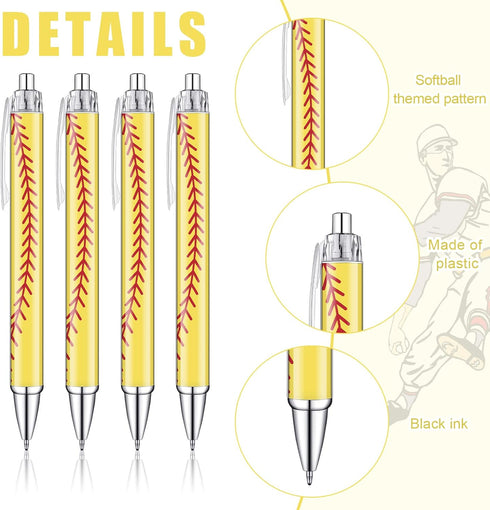 Thenshop 40 Pcs Volleyball Softball Football Ballpoint Pens Comfortable Writing Pens Black Ink Cute Pens Novelty Pen Retractable Journaling Pens for Kids and Adults School and Office (Softball) by Thenshop