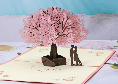 PENTA ANGEL Handmade Cherry Blossom 3D Pop Up Card for Romantic Love Letter, Wedding, Birthday Gift