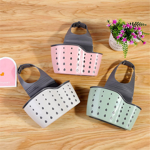 YYaaloa Sink Basket Strainers, Corner Sponge Caddy for Kitchen Sink Storage Holder (Style 2 - Sage Green and Gray)