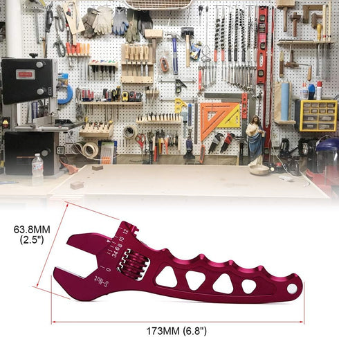 AN Adjustable Wrench, Lightweight Aluminum Hose Fitting Tool Spanner AN3-AN12 (Red)