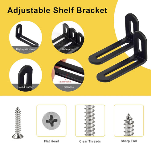 Generic 10PCS 2x1x0.5 Inch 90 Small L Brackets for Shelves, Adjustable Corner Bracket, Heavy Duty Metal Slotted L Shape