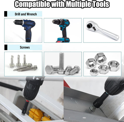 29-Piece Set, 1/4" Magnetic Nut Driver Impact Drill Driver Bits Hex Shank, SAE & Metric Cr-V Steel, Quick Release