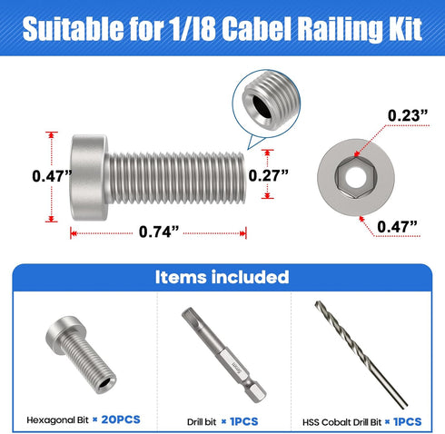 TooTaci 40 Pack Upgraded Protector Sleeves with Hexagon Thread for Wood Posts, T316 Stainless Steel Protector Sleeves for 1/8 Cable Railing Kit,1/8 Cable Railing Hardware for Deck Railing Protect