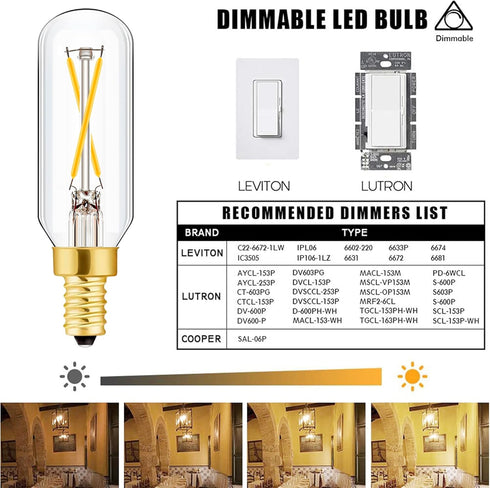 E12 Bulb Dimmable 2W 25 Bulb T6 T25 E12 Bulb 25 AC120V 300LM e12 Bulb 6Pack Leools LED Equal watt Light Soft White