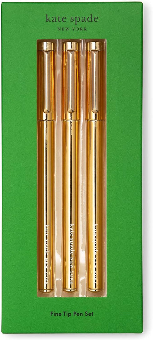 Kate Spade New York Fine Tip Pens, Gold, 3 Black Ink Fine Point Pens for Note Taking