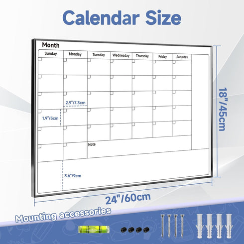 Dry Erase Calendar Whiteboard for Wall Hanging, 24"x18" Monthly White Board Calendar with Sturdy Aluminum Frame