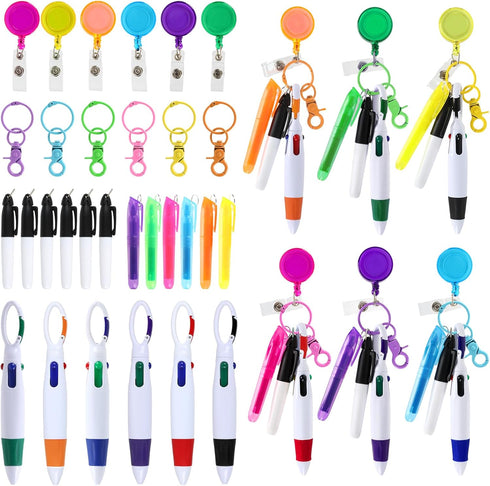 Whaline 30Pcs Mini Highlighter Nurse Pen Set, 6 Colors Retractable Shuttle Pen with Badge Clip for Students Teachers