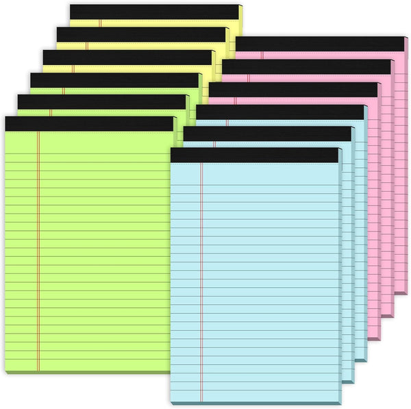 Legal Pads 5x8 Colored Note Pads - 12 Pack Small College Ruled Notepads, 30 Sheets/Pad