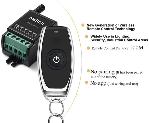 12V 328ft 10A Remote Control Switch Mini Wireless Remote Switch Dry Contact Remote Control Relay Switch Long Range