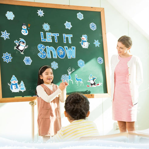 Pasimy 25 Pcs Winter Bulletin Board Set, Christmas Classroom Decorations Snowflake Penguins Snowman Paper Cutouts.