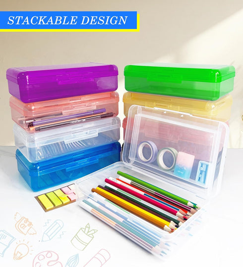 Double Layer Large Capacity Pencil Box, Plastic Translucent Hard Pencil Case for School Supplies