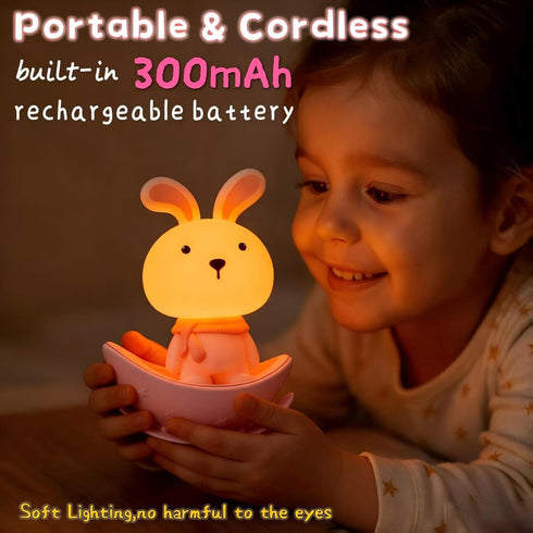 ShonlPin Night Lights for Kids,Rechargeable Nursery Night light,Small Lamps for Baby Nursery,Pink Lamps Bunny, Soft