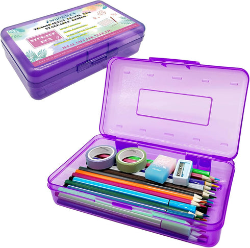 Plastic Translucent Pencil Box, Snap-Tight Lid Pencil Cases for School and Office Supplies, 1 Pack