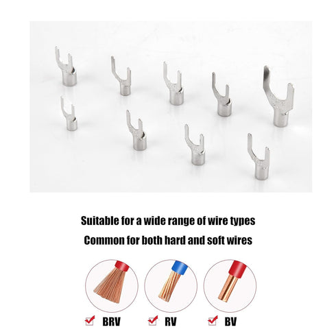 250pcs Non-Insulated Fork Terminals, Copper Fork Wire Connectors for AWG 22-10 Crimp Fork End Terminal