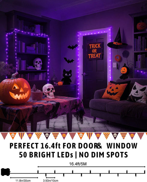 Kelumi 16.4ft 50 Halloween String Lights Battery Operated, Purple Lights with Timer Waterproof LED Halloween